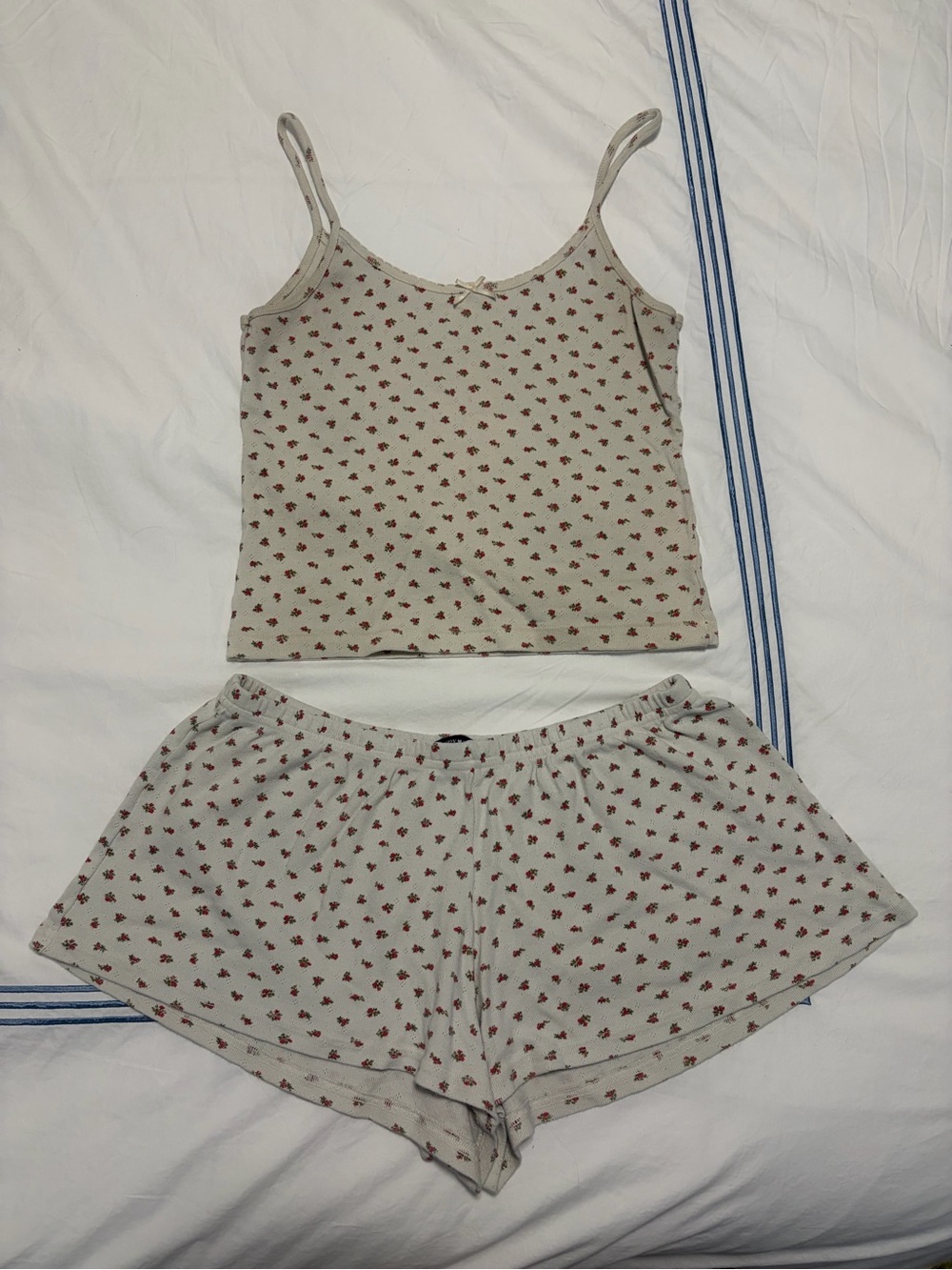Brandy Melville Cream Tank & Shorts Floral Sleep Set